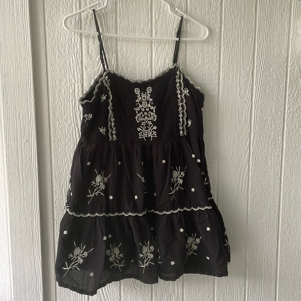 Urban Outfitters Black Mini Dress with White Embroidery